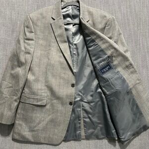 Chaps Mens Grey Herringbone Plaid Blazer Sport Coat Two Button Jacket 48R
